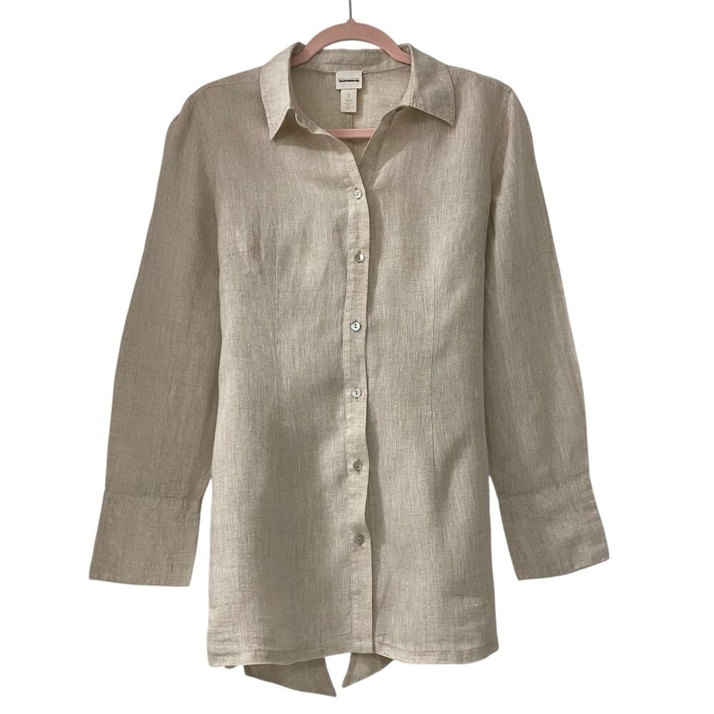 Chico's 100% Rayon Tunic that ties in the front or back Mother of Pearl Buttons - Picture 1 of 11